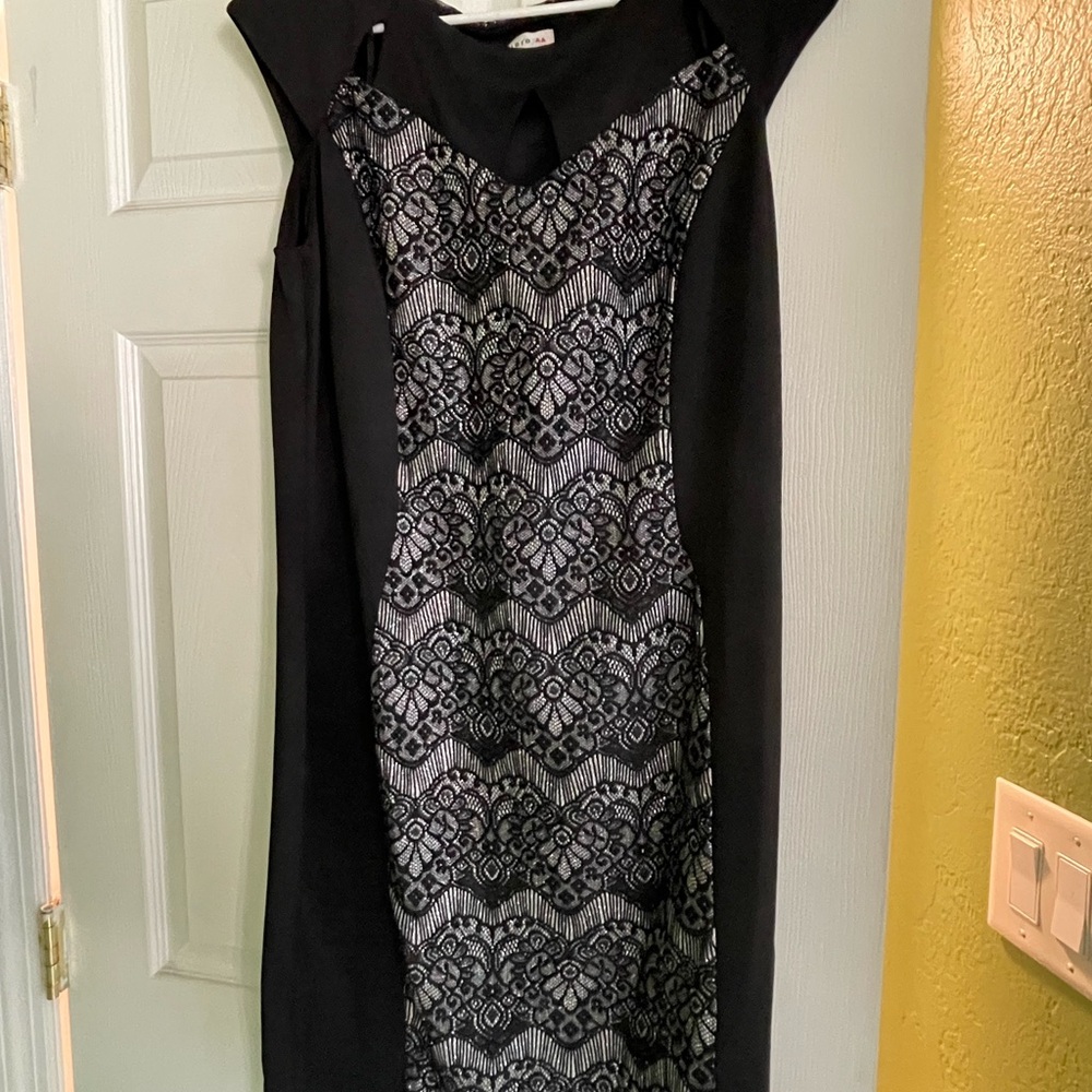 Aa Studio Black and White Sheath Cocktail Dress Knee-Length Sweetheart